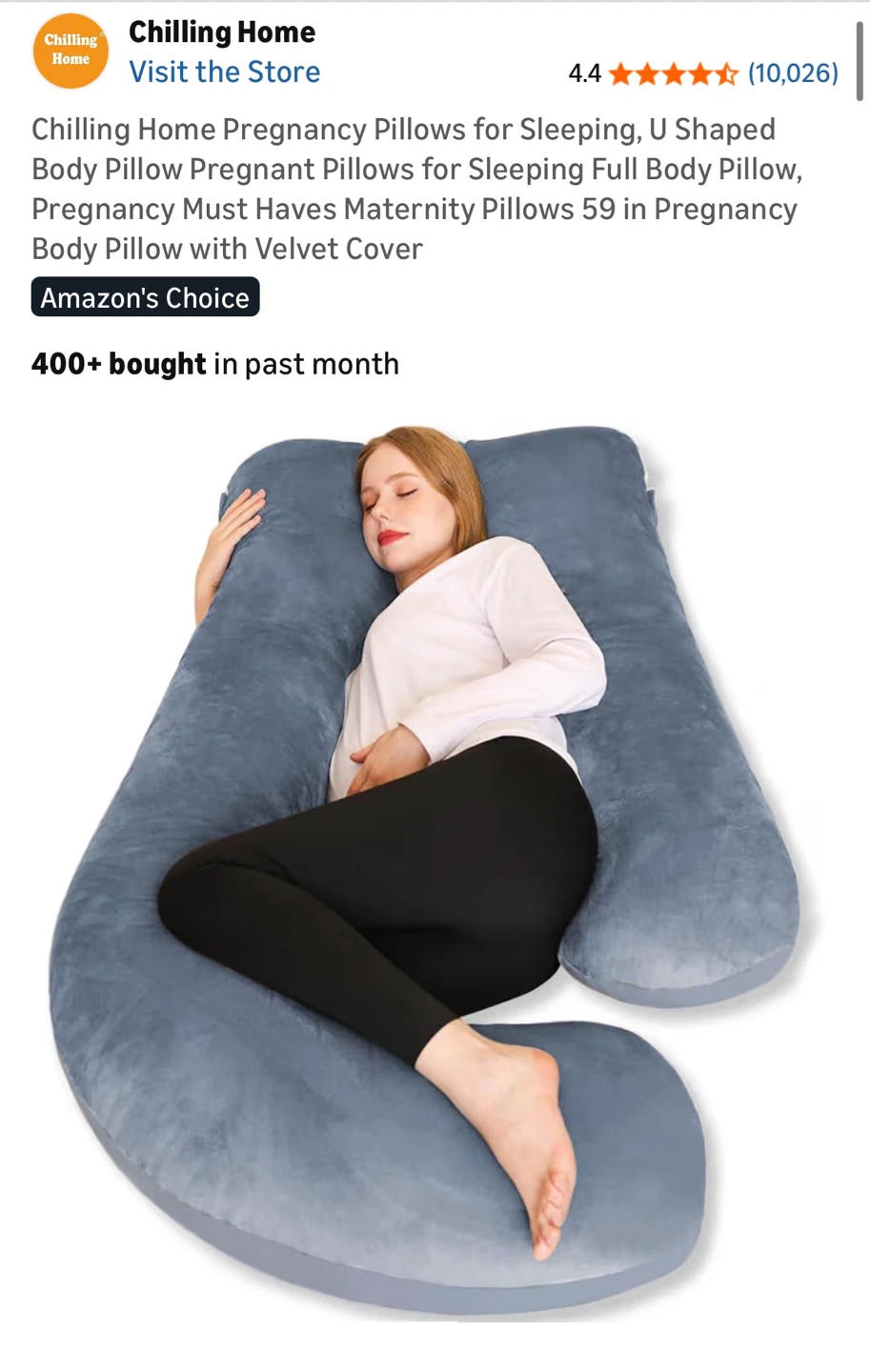 Chilling Home U Shaped Pregnancy Pillow with Velvet Cover