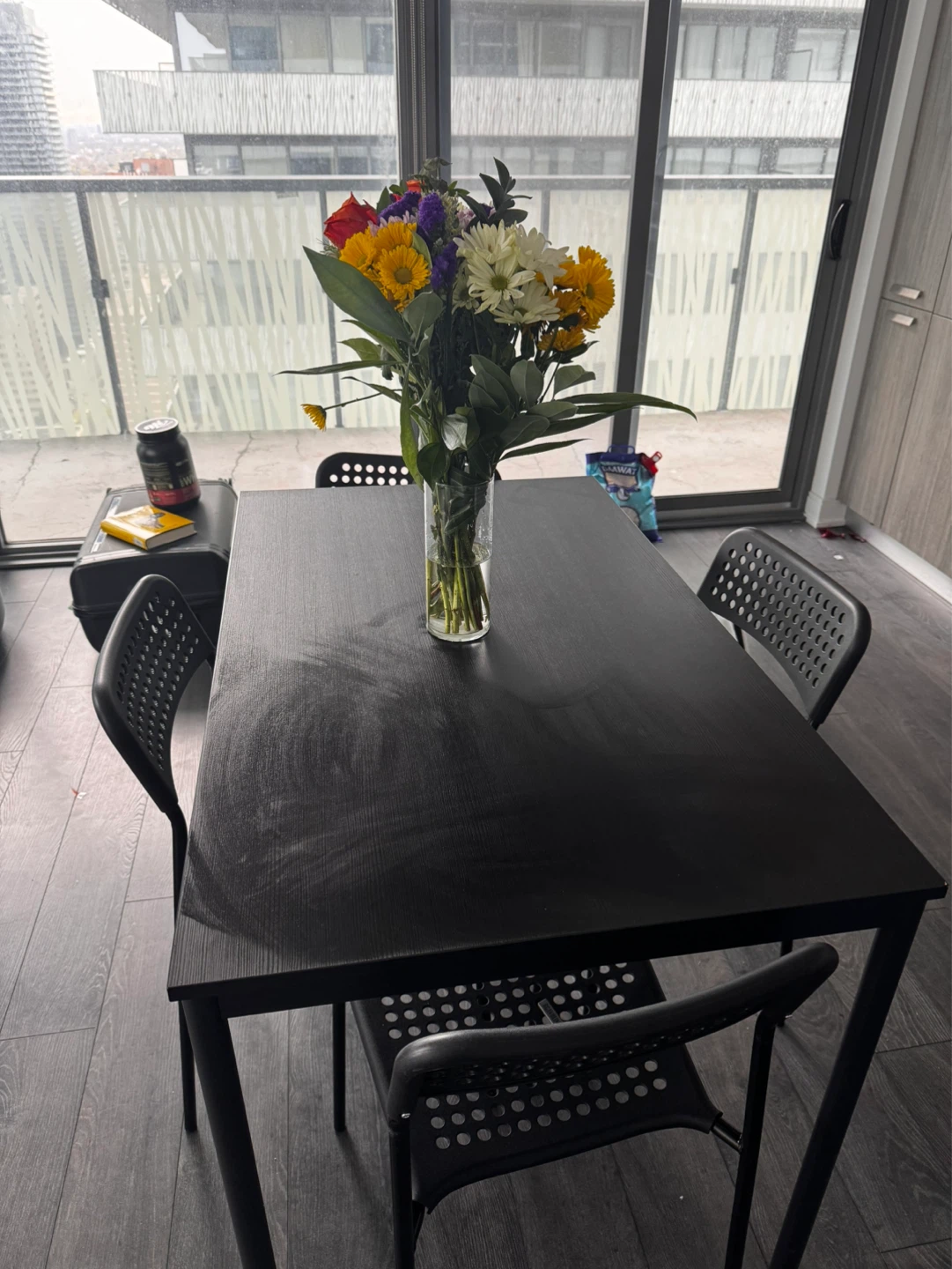 Black Dining Table with 4 Chairs
