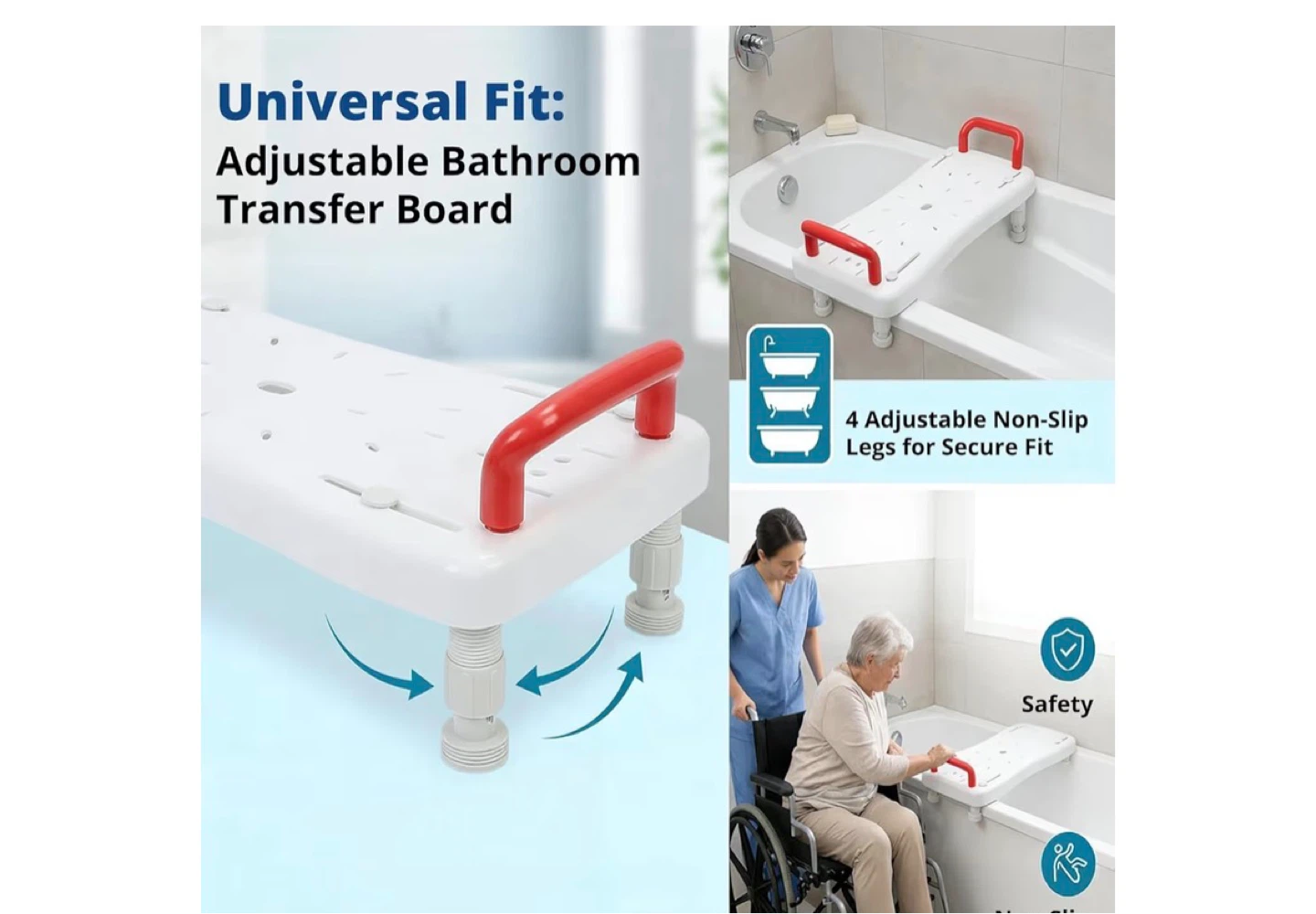White Bathtub Transfer Board with Red Handles - photo 5