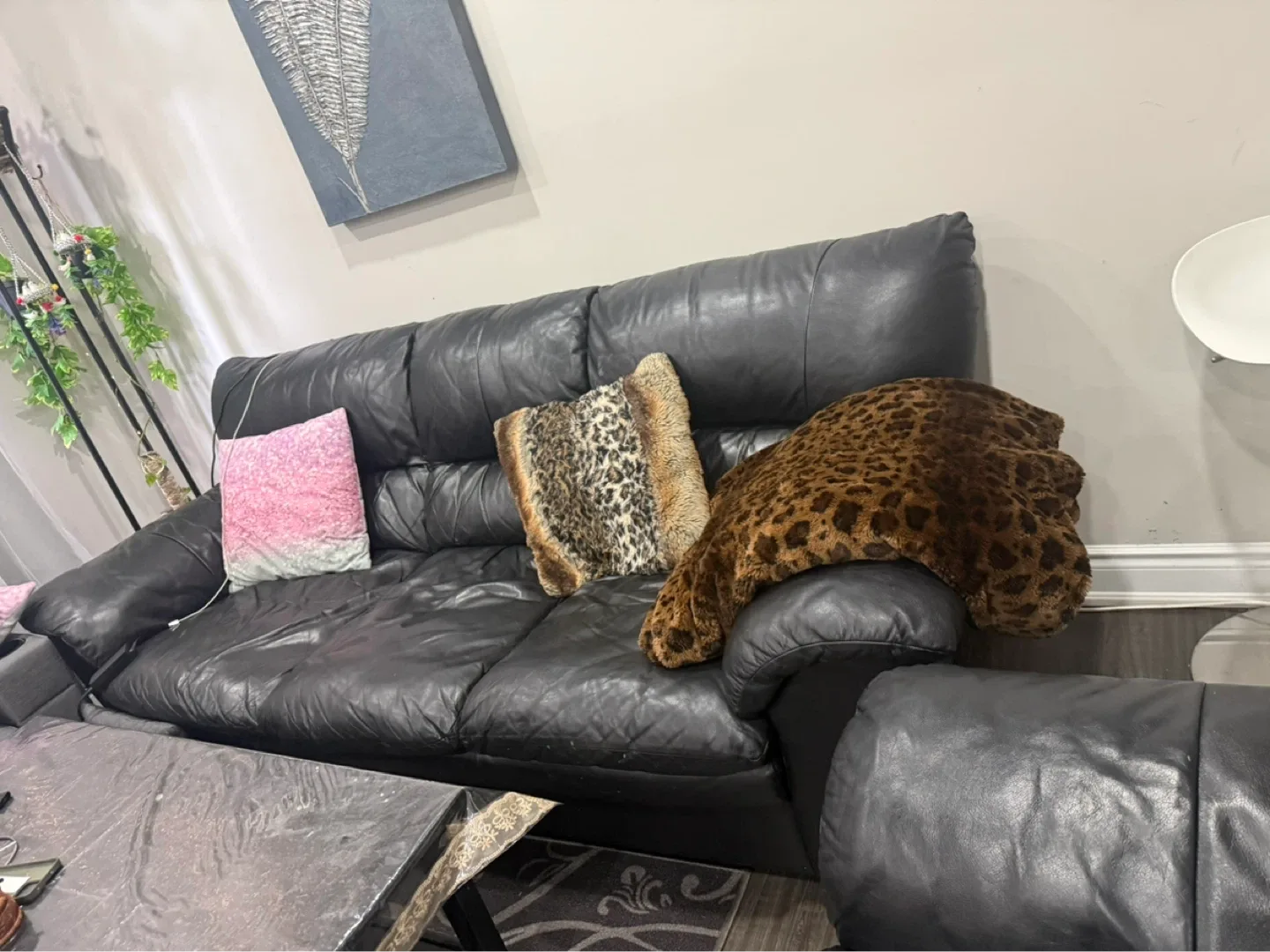 Dark Gray Leather Sofa and Armchair Set