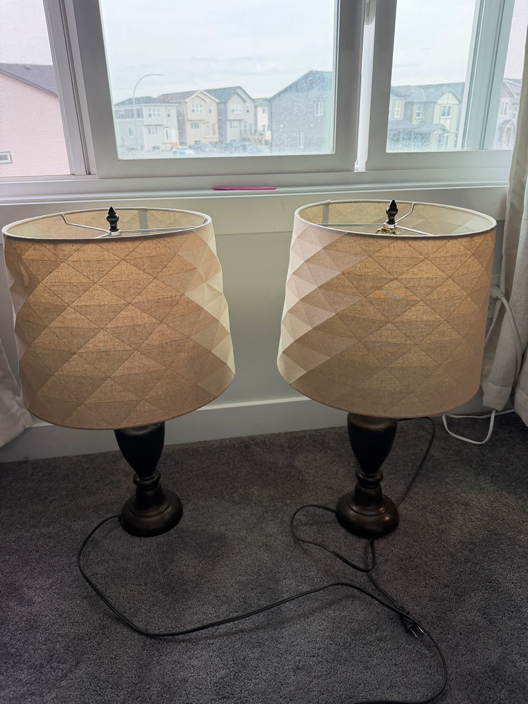 Pair of Table Lamps with Textured Shades