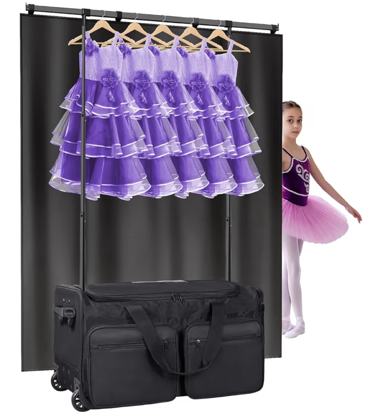 Univiivi Black Rolling Dance Bag with Garment Rack