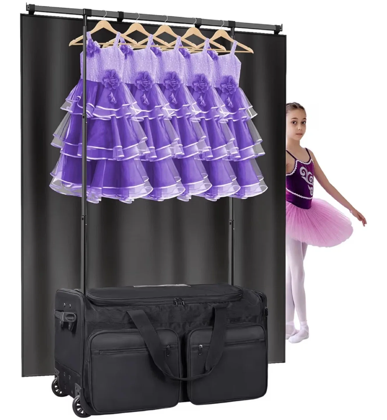 Univiivi Black Rolling Dance Bag with Garment Rack
