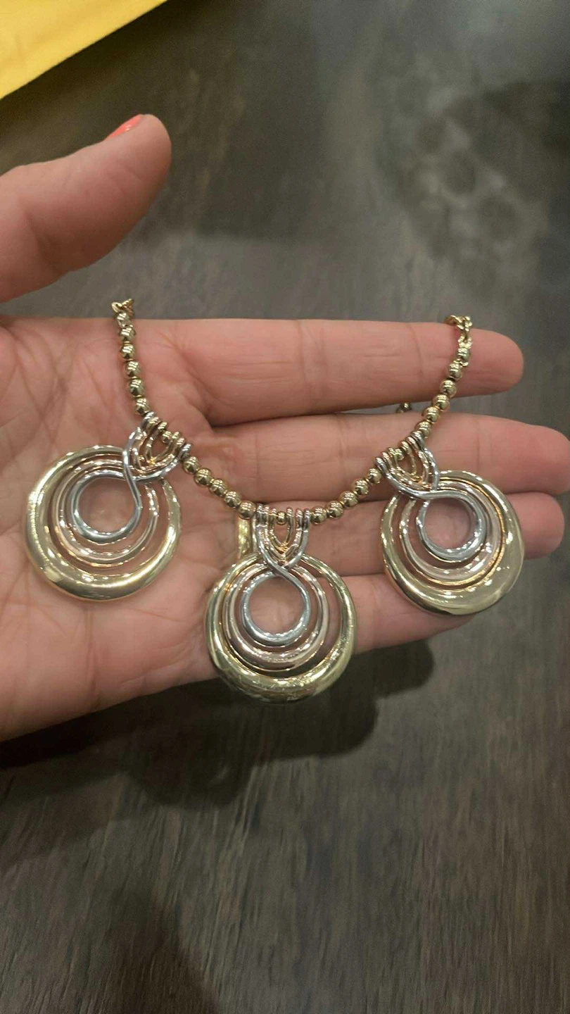 Tri-Tone Circle Pendant Necklace - photo 2