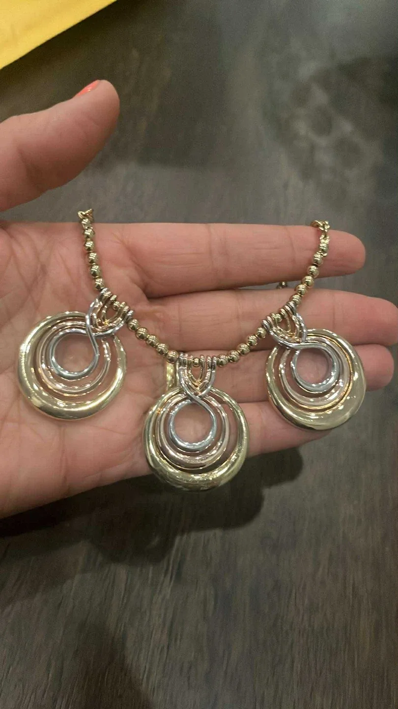 Tri-Tone Circle Pendant Necklace