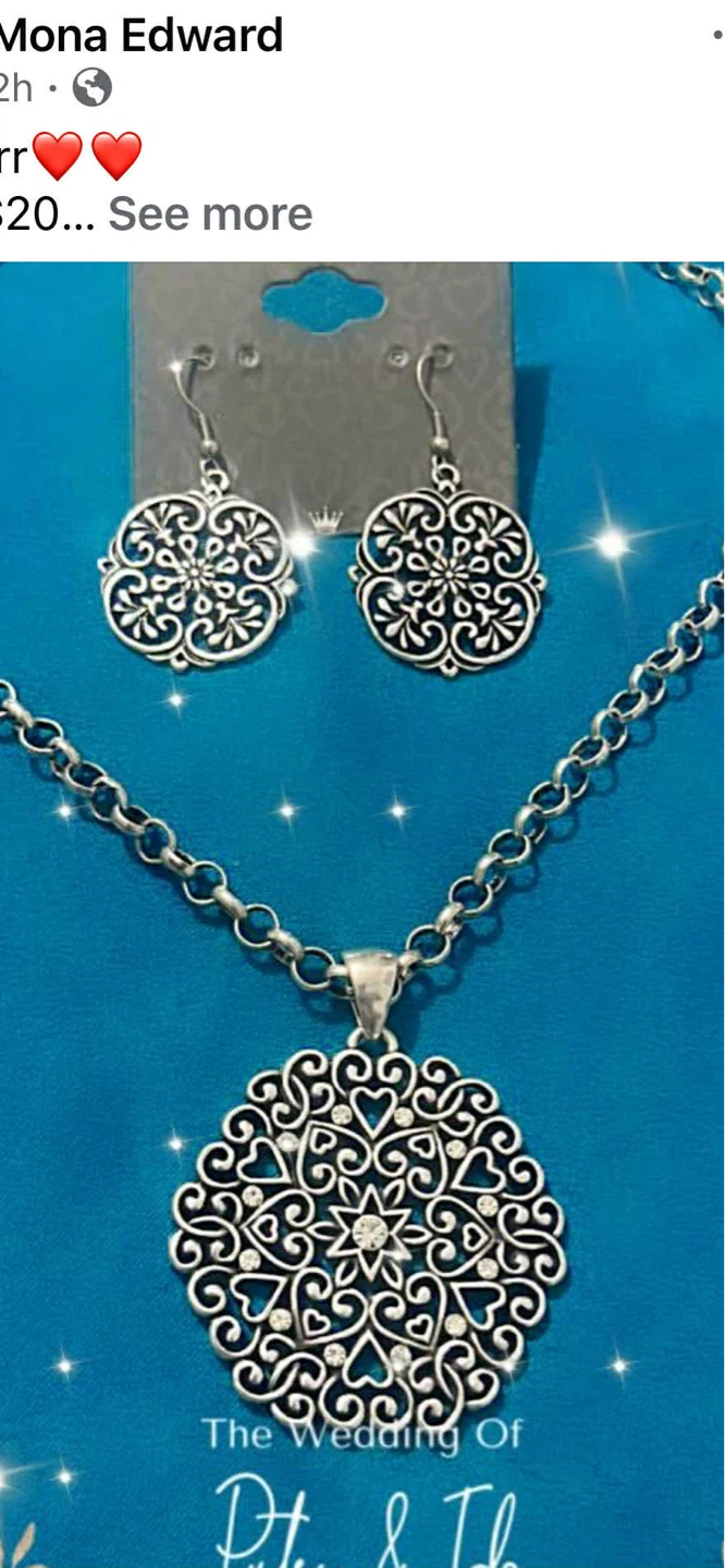 Silver-tone Round Filigree Necklace and EarringSet