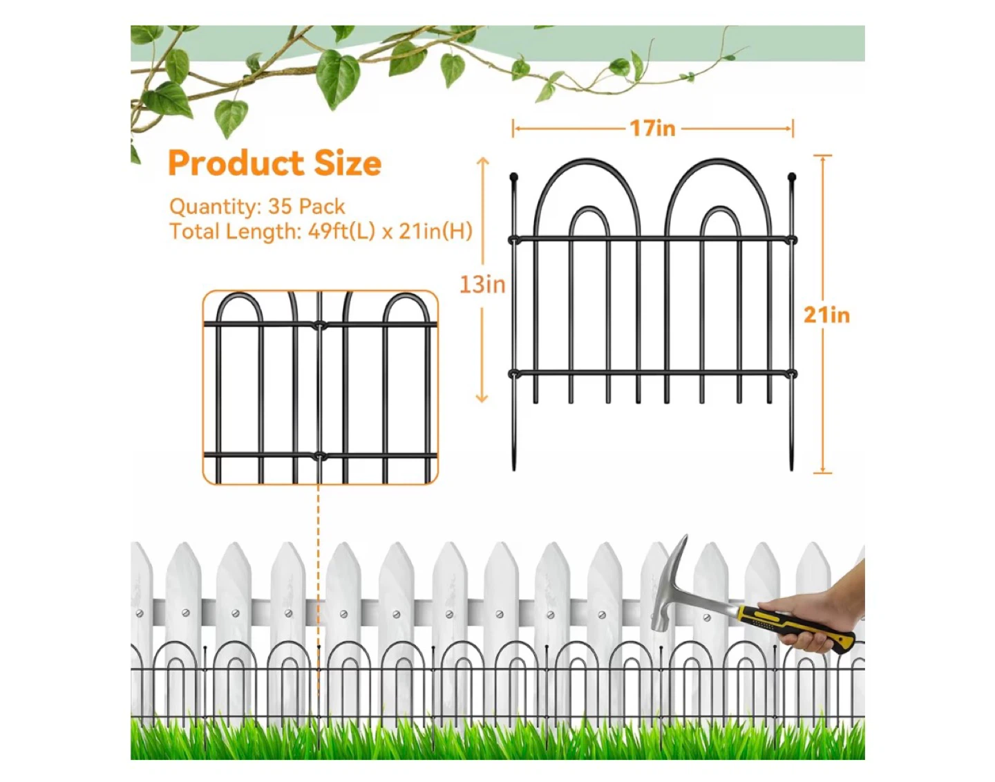35 Pack Black Metal Garden Border Fence Panels - photo 2