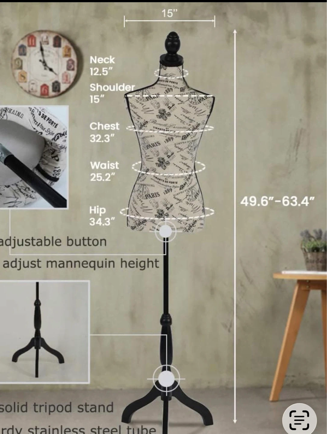 Adjustable Dress Form Mannequin with Tripod Stand - photo 2