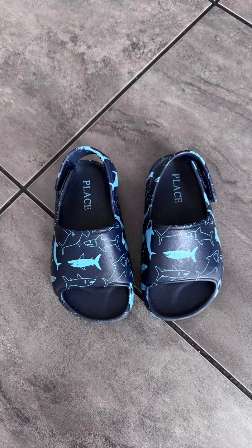 The Children's Place Navy Shark Print Slide Sandals