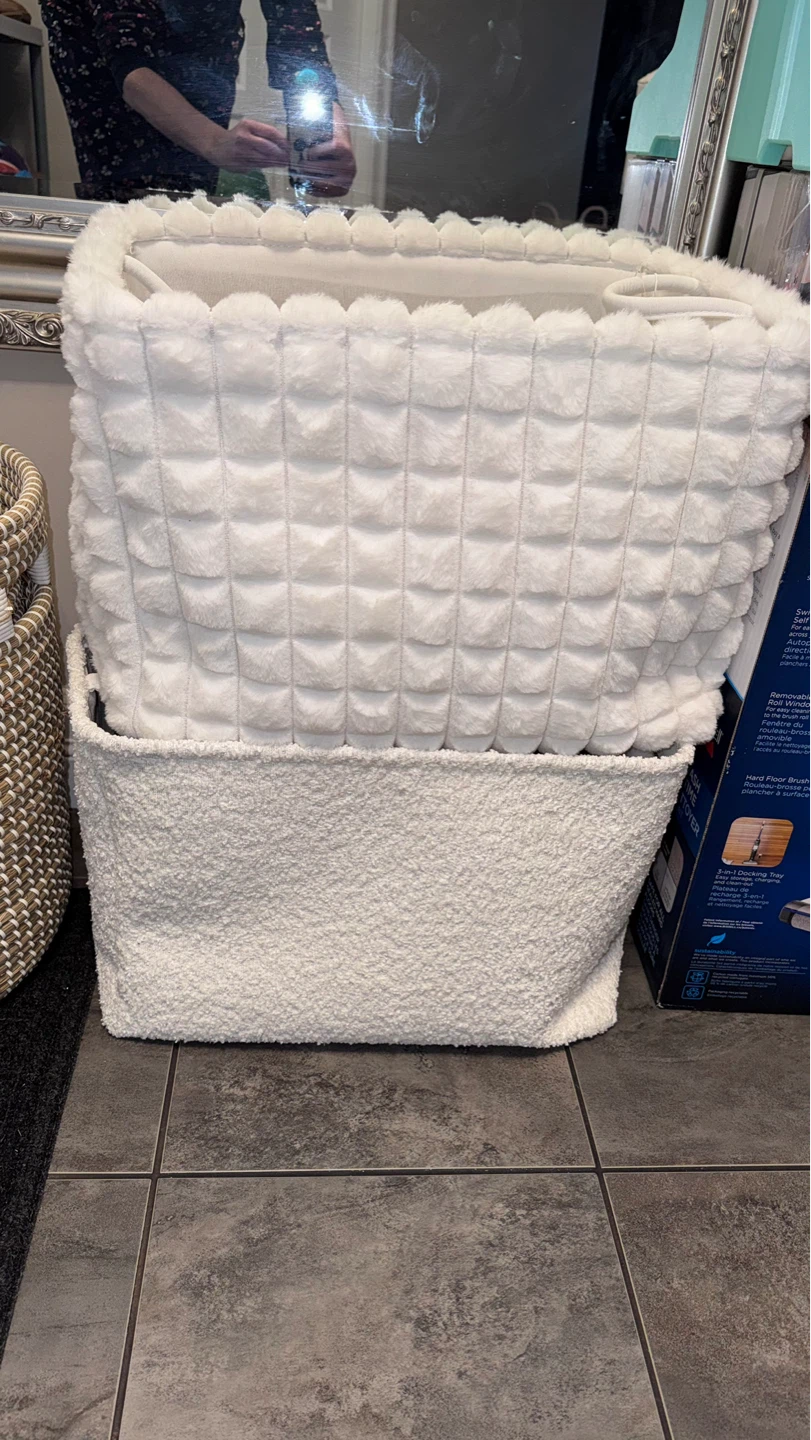 White Textured Fabric Storage Baskets (Set of 2)