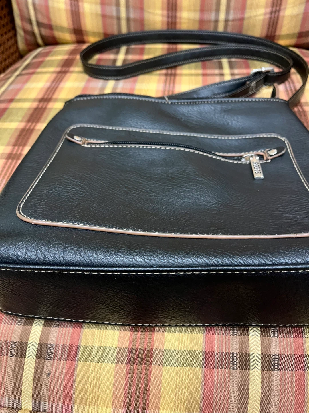 Roots Black Faux Leather Crossbody Bag