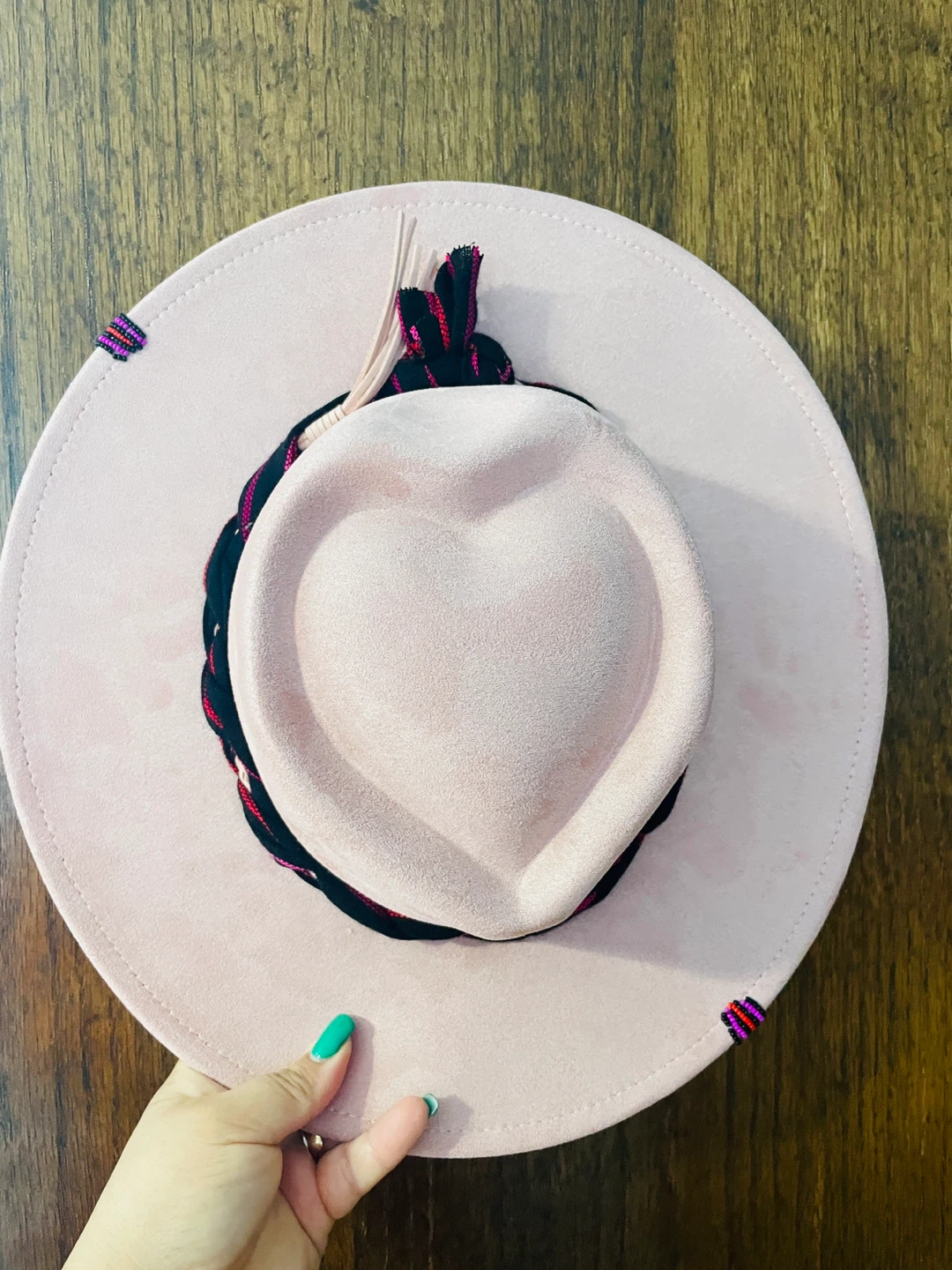 NEW Pink Wide Brim Hat with Heart Crown