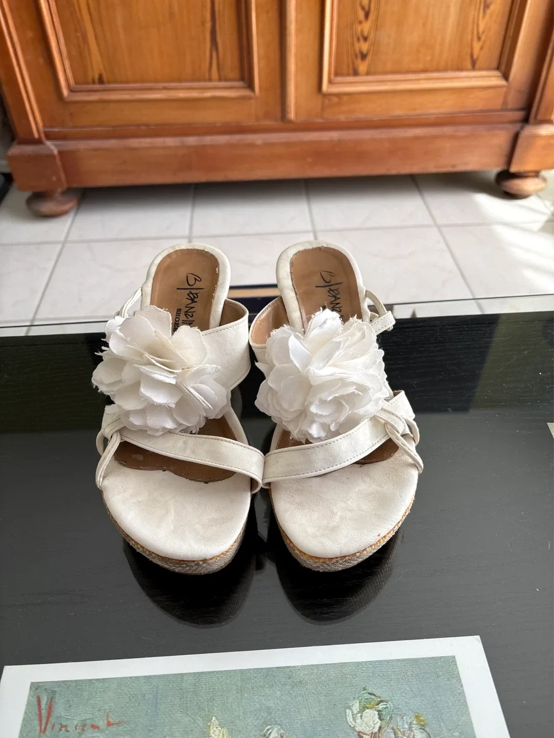 Banzai Shoes White Floral Wedge Sandals