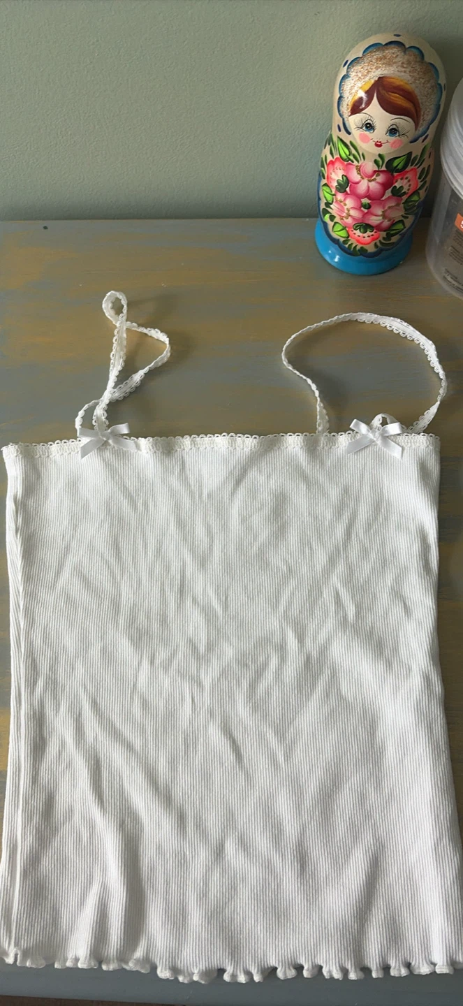 White Zara Ribbed Camisole Tank Top