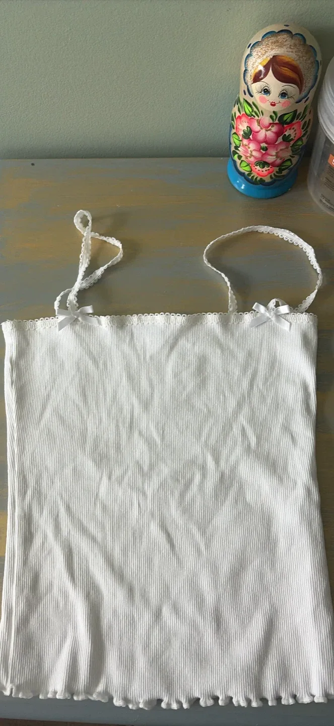 White Zara Ribbed Camisole Tank Top