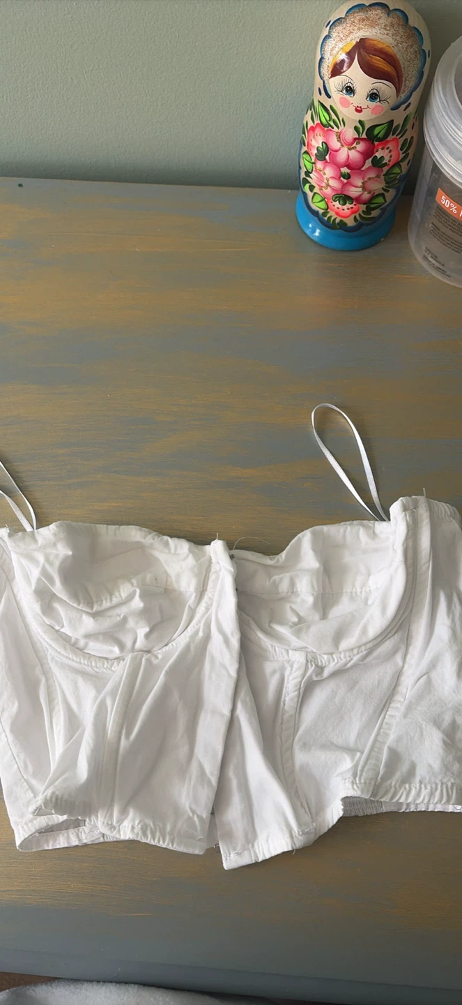 Stradivarius White Smocked Corset Top
