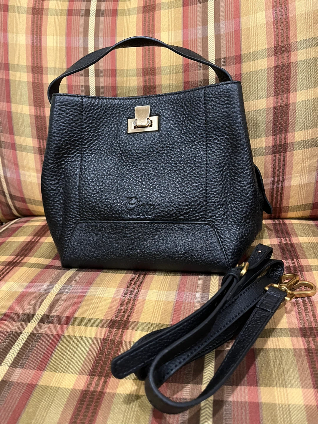 Black Leather Handbag with Shoulder Strap