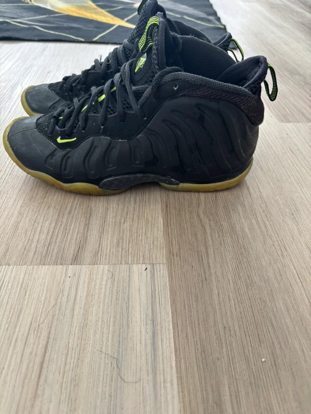 Nike Little Posite One Kids Black Neon Yellow Basketball Shoes - photo 3