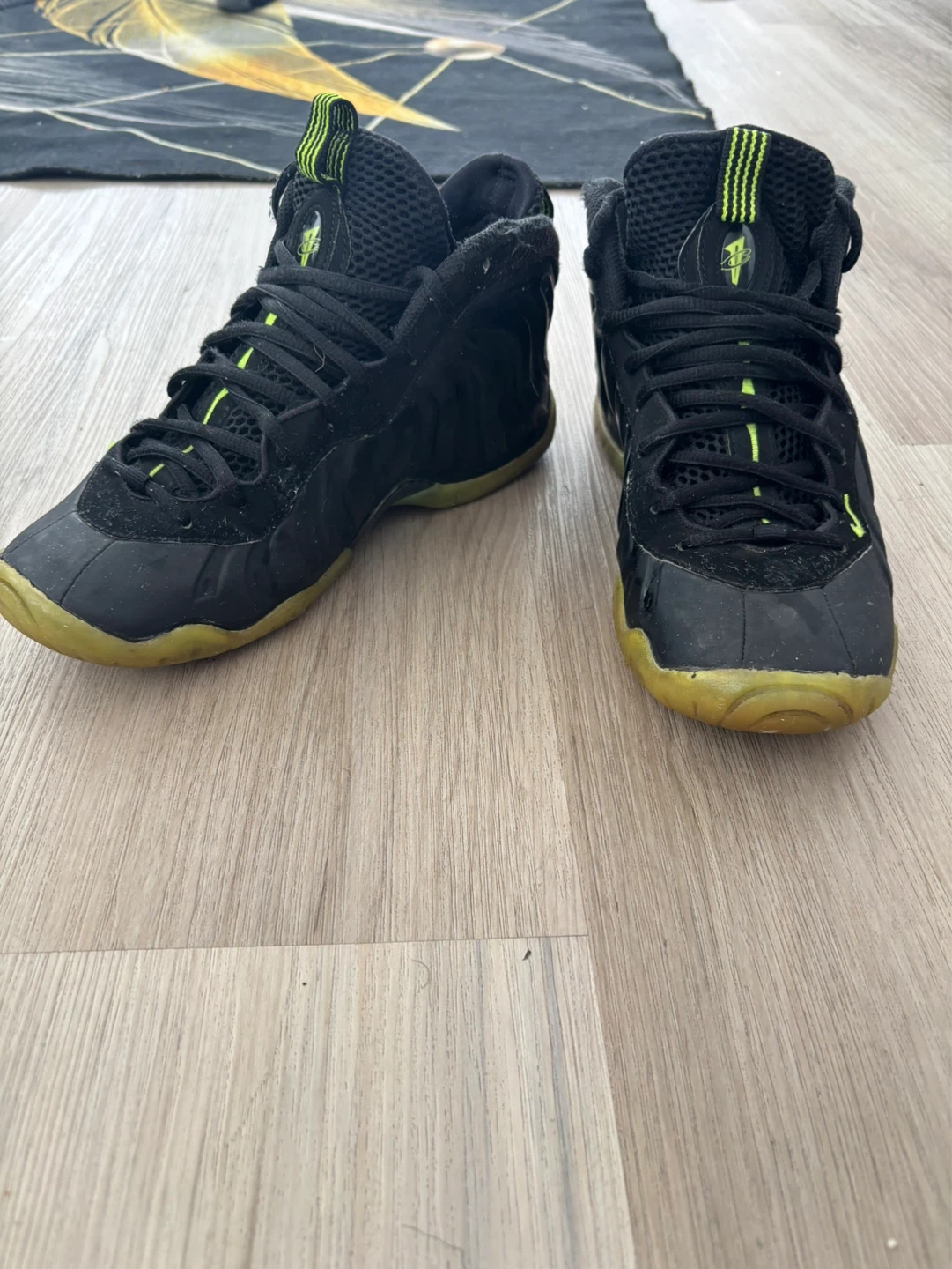 Nike Little Posite One Kids Black Neon Yellow Basketball Shoes - photo 2