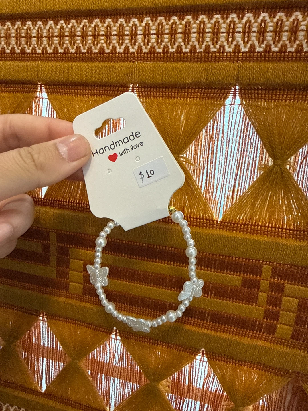 Handmade pearl and butterfly bracelet