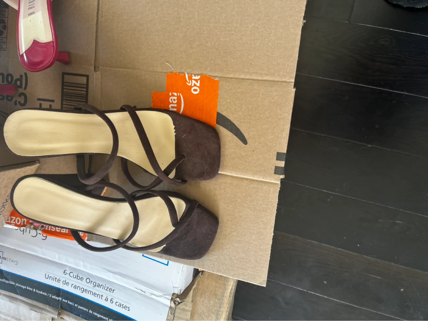 Brown Square Toe Strappy Block Heel Sandals