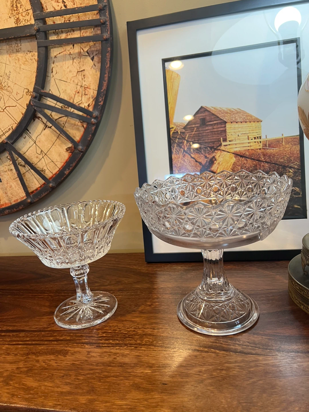 Vintage Pressed Glass Pedestal Bowls
