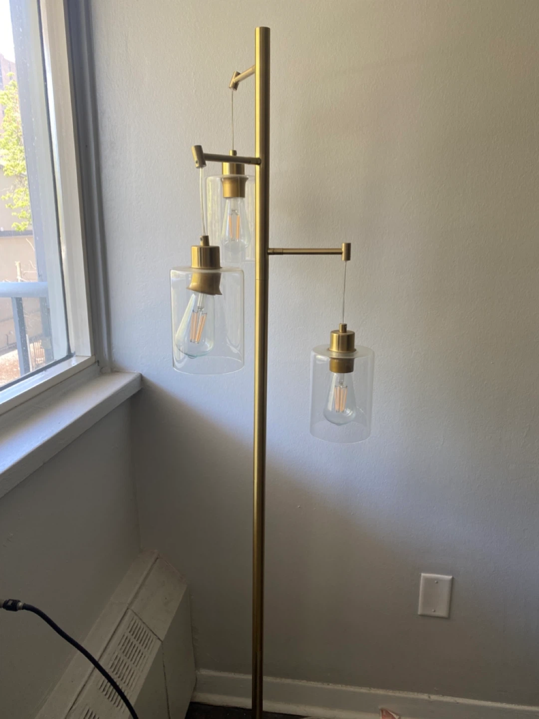Modern Brass Floor Lamp with 3 Glass Shades