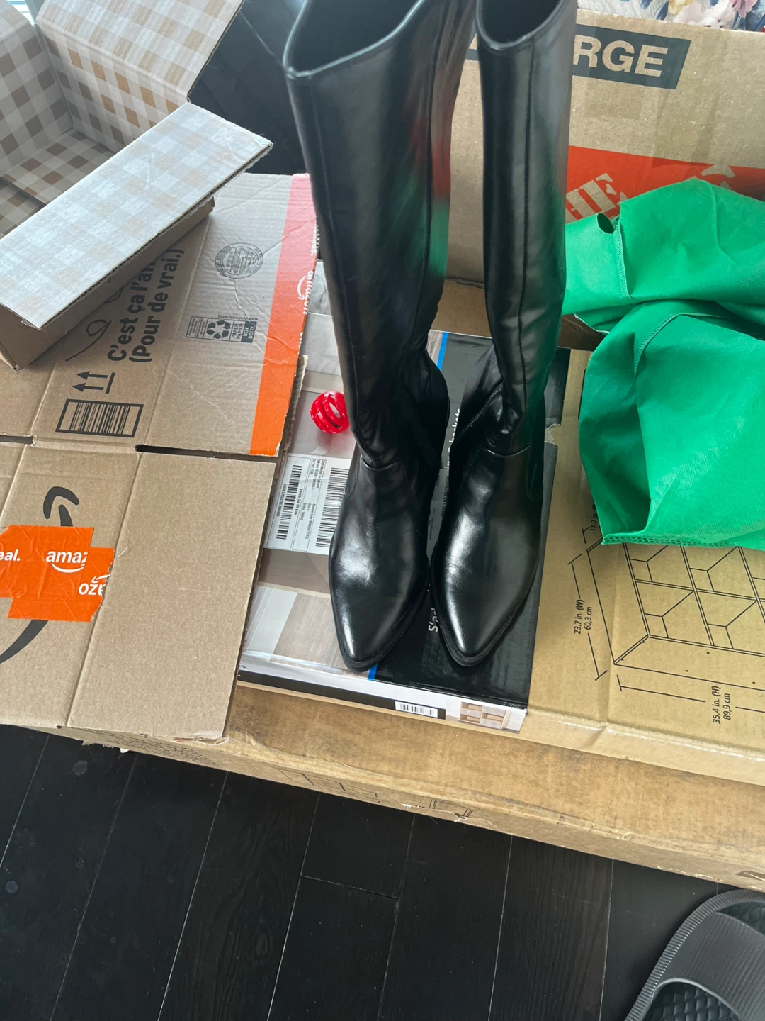 Black Faux Leather Knee-High Boots - photo 2