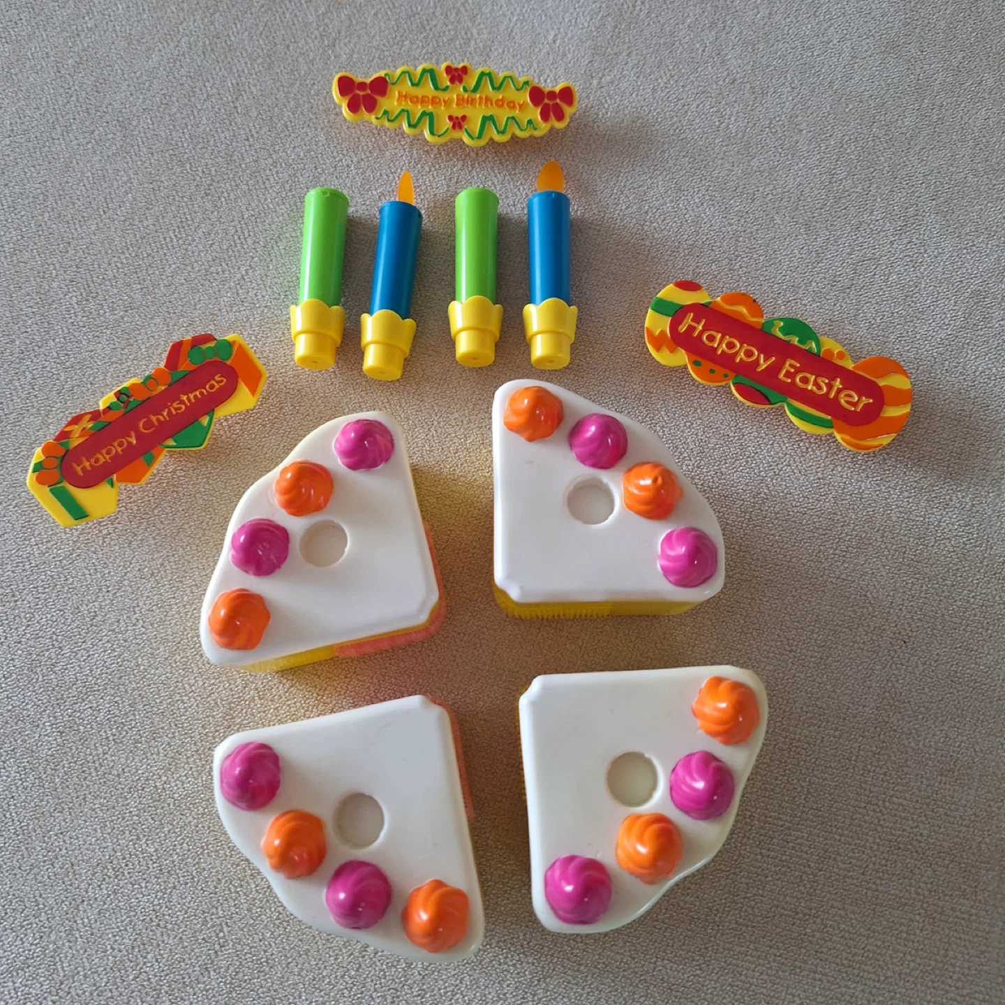 Toy Birthday Cake with Candles and Holiday Toppers