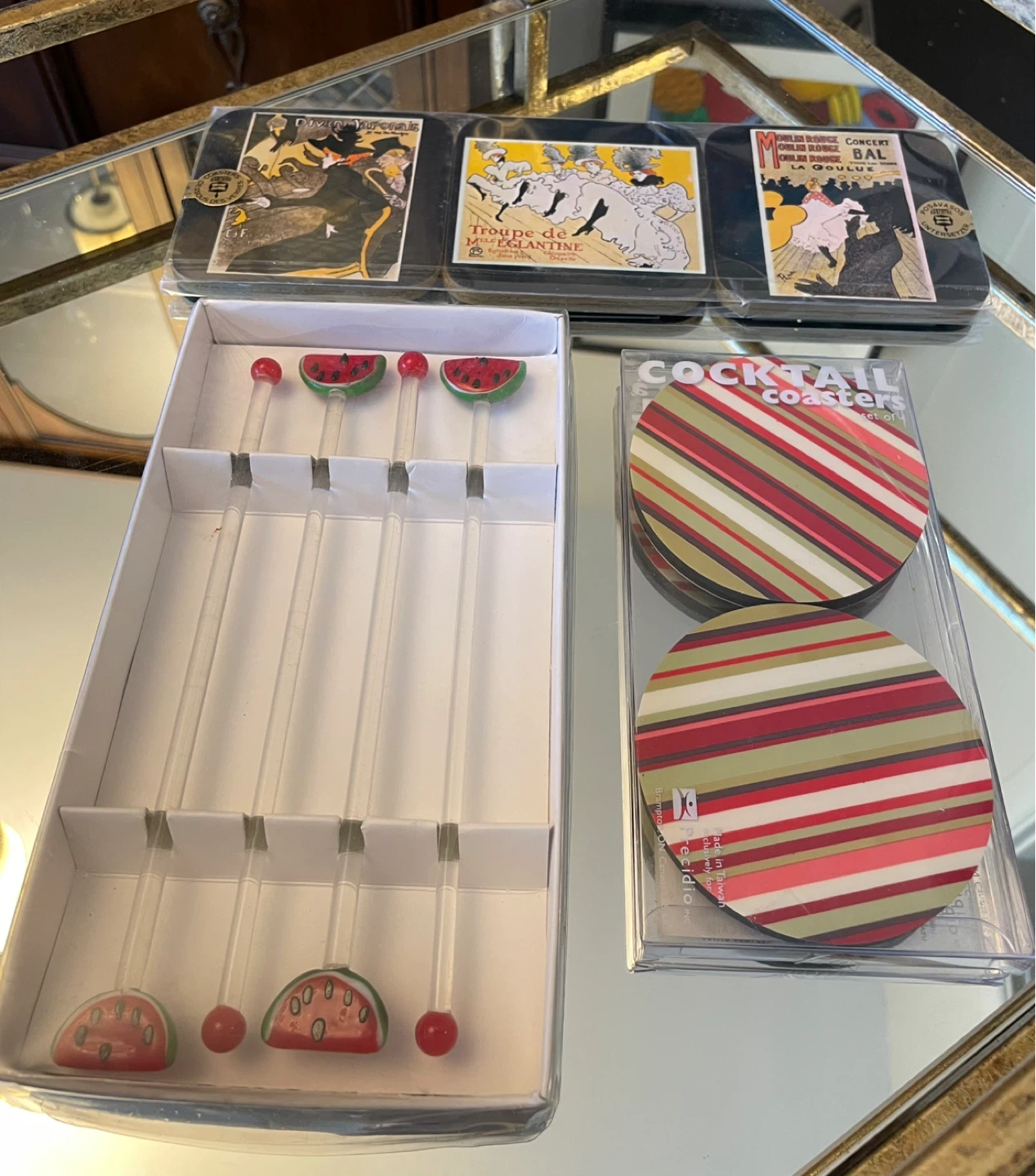 Coasters and Stir Stix set of 3 NEW