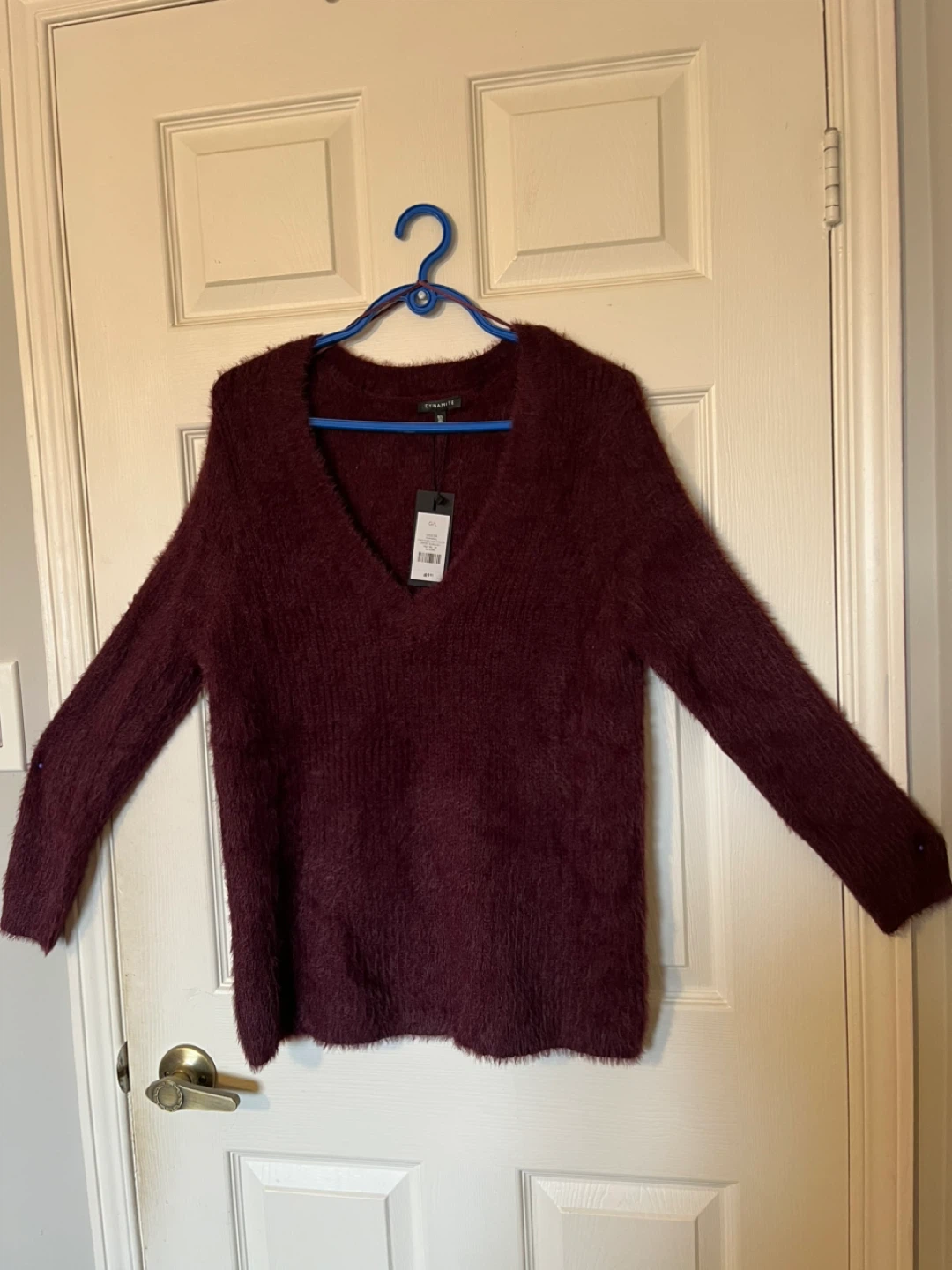 Dynamite Burgundy V-Neck Fuzzy Sweater - photo 4