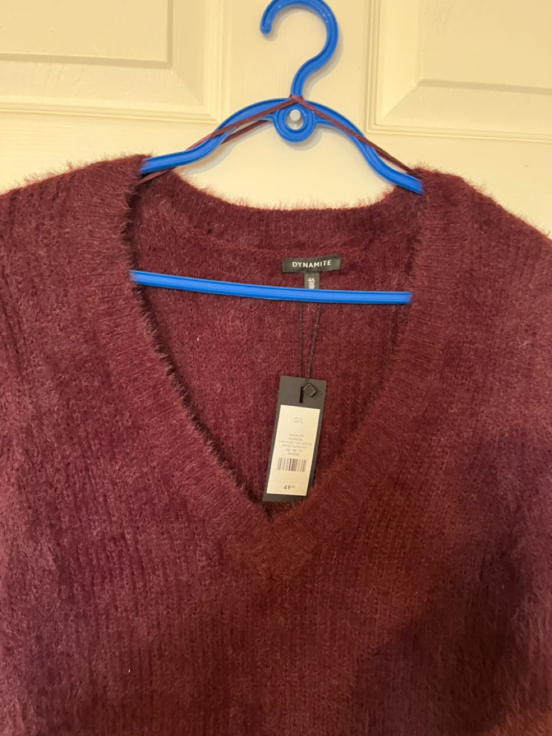 Dynamite Burgundy V-Neck Fuzzy Sweater - photo 3