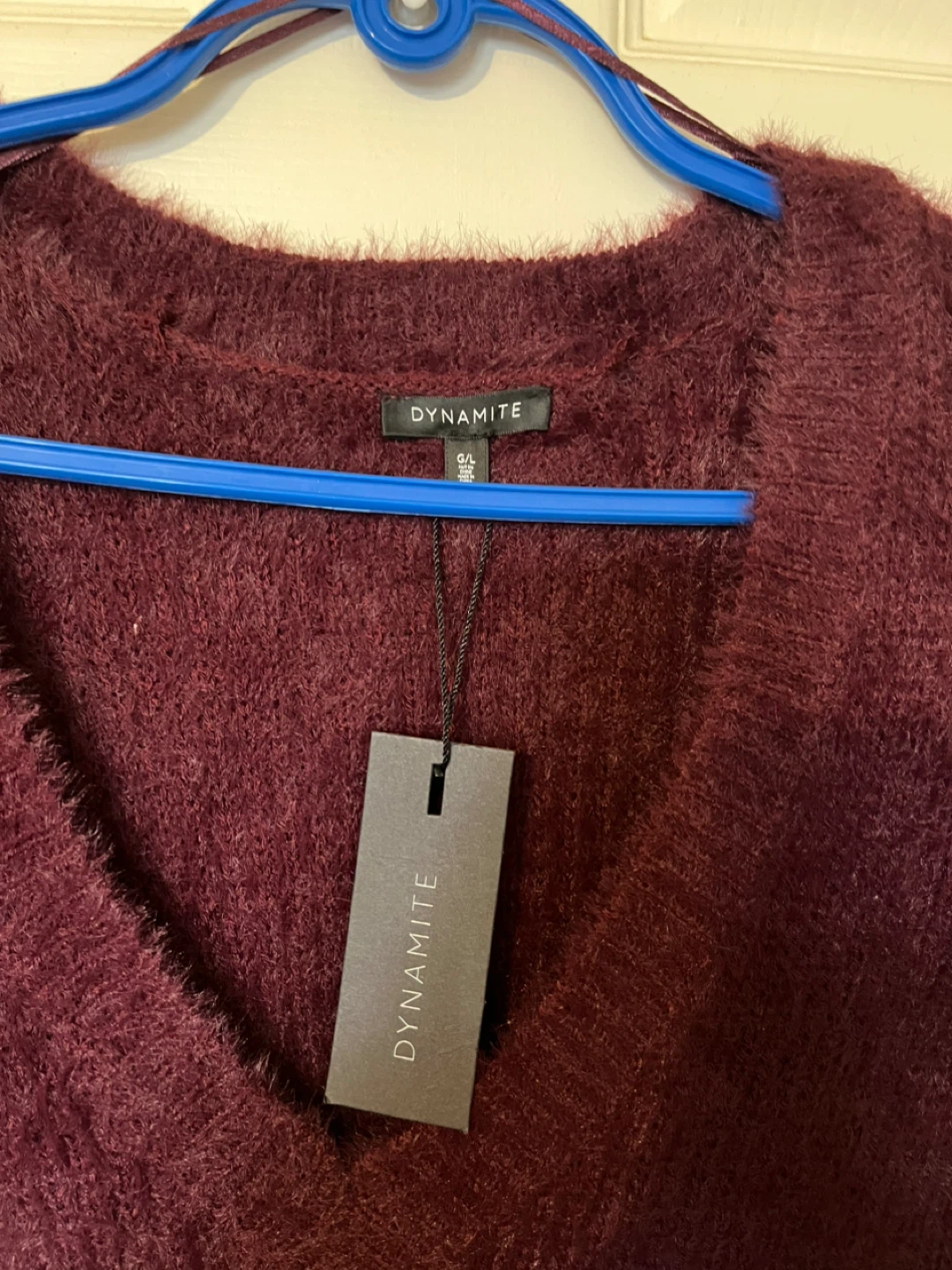 Dynamite Burgundy V-Neck Fuzzy Sweater - photo 2