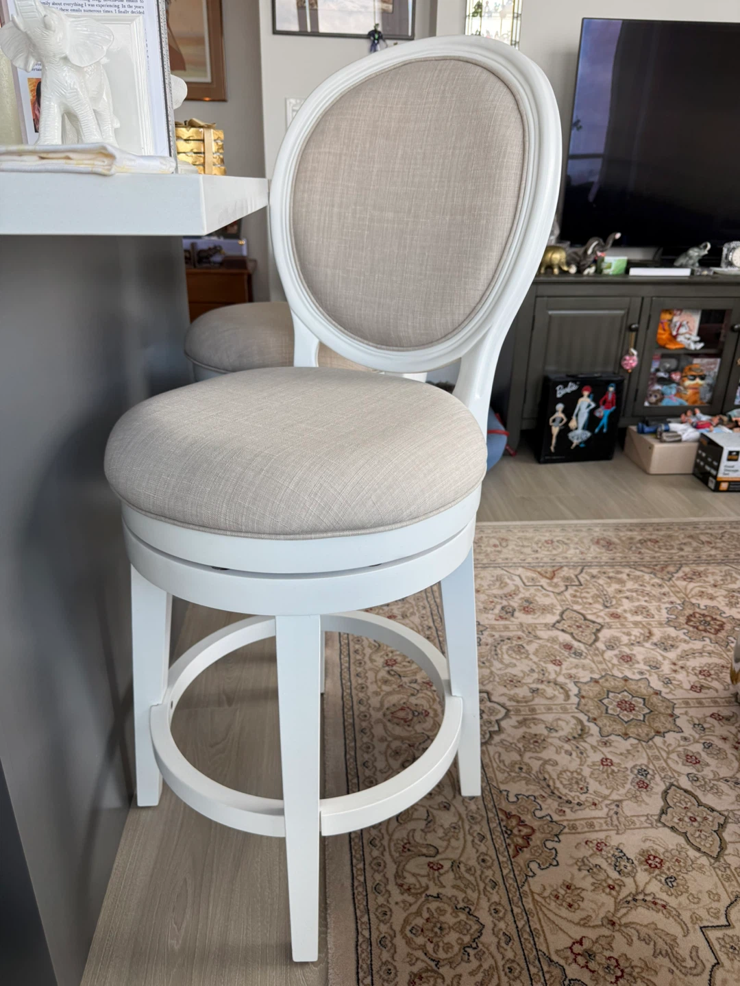 White Swivel Bar Stools with Upholstered Seat
