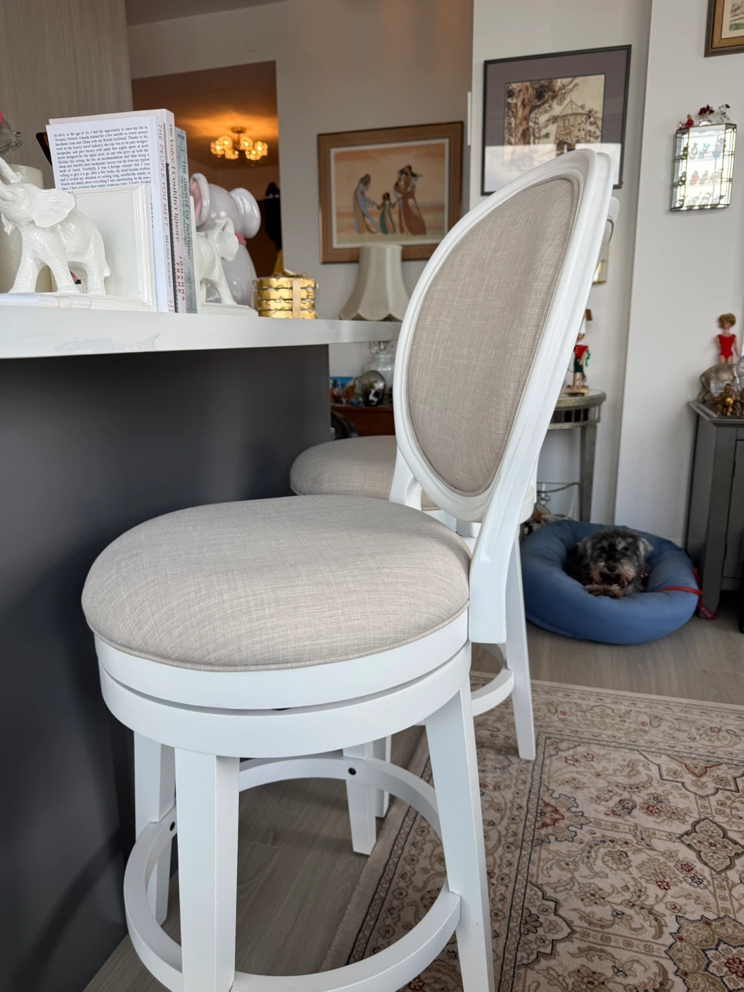 White Swivel Bar Stools with Upholstered Seat - photo 3