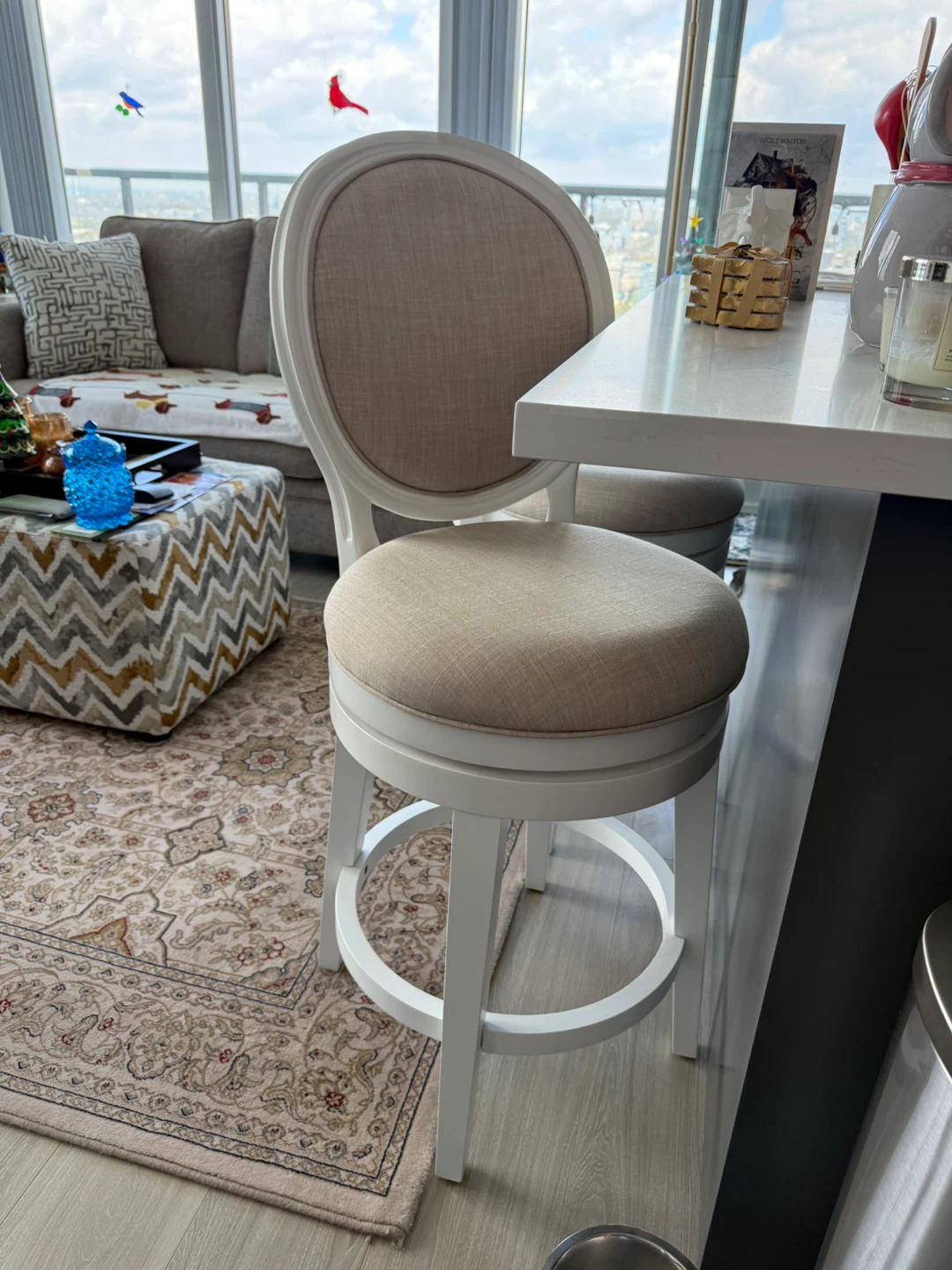White Swivel Bar Stools with Upholstered Seat - photo 2