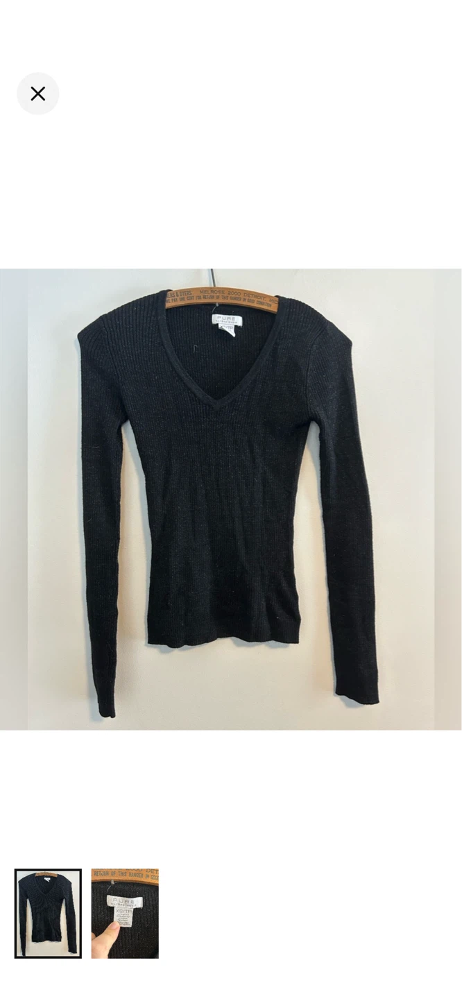 Alfred Sung Black Ribbed V-Neck Sweater XS/TP