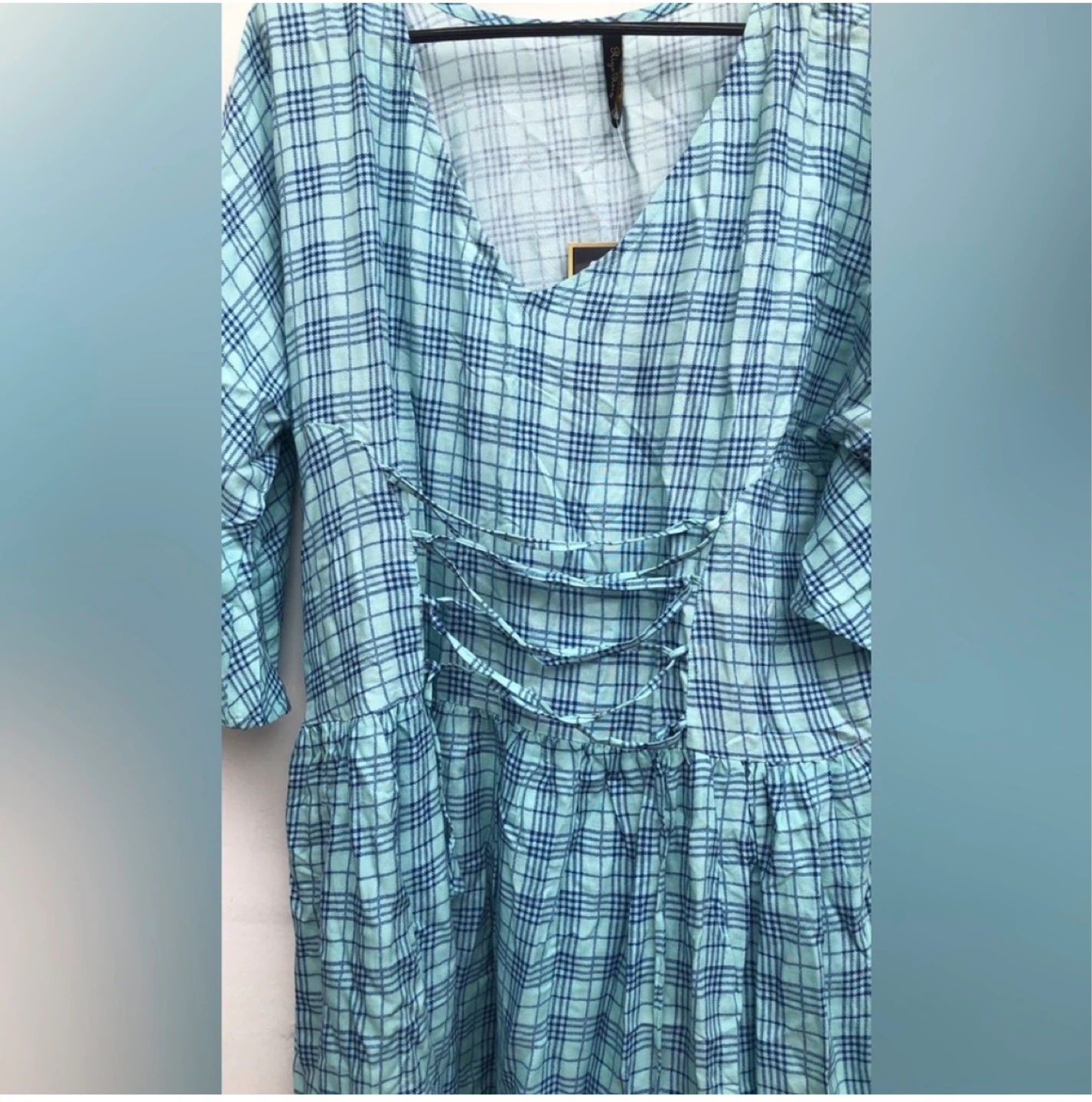 Blue plaid floral dress