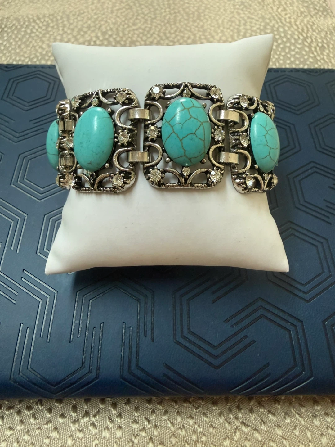 Turquoise and rhinestone bracelet