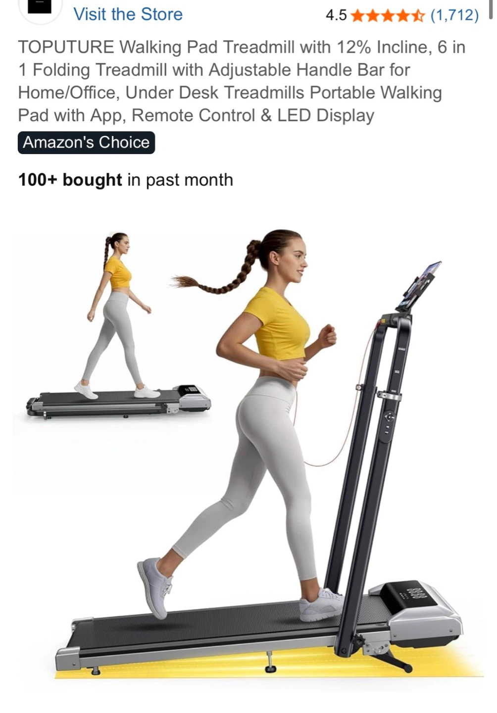 Walking Pad Treadmill with Incline, Like New / Assembled