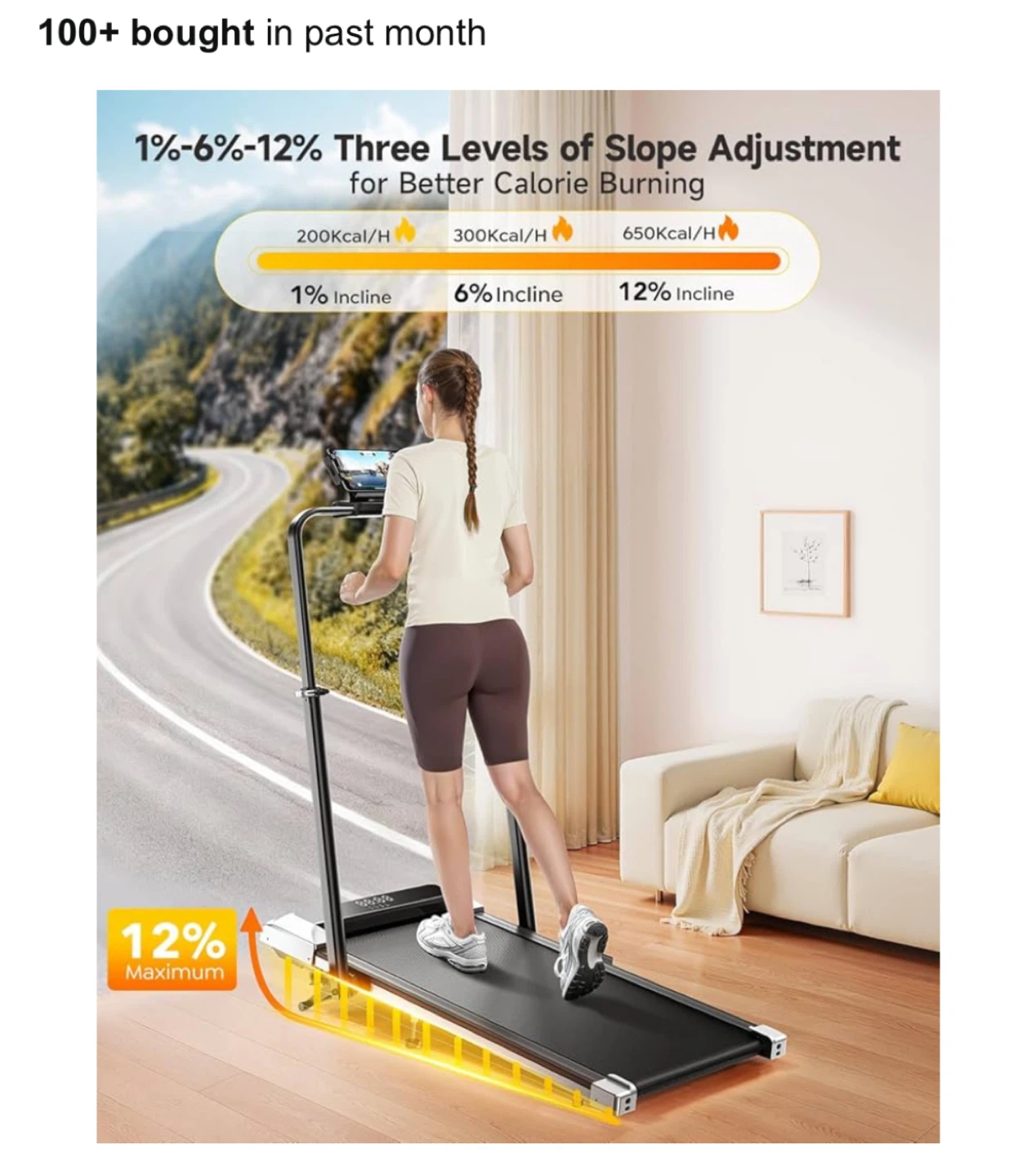 Walking Pad Treadmill with Incline, Like New / Assembled - photo 2