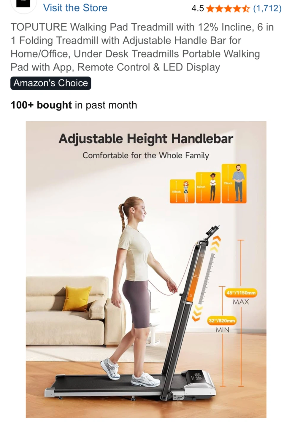 Walking Pad Treadmill with Incline, Like New / Assembled - photo 3