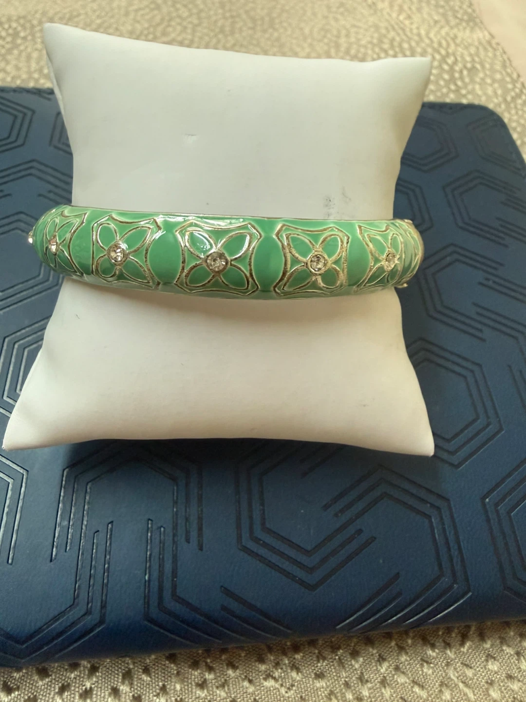 Green Enamel Bangle with Rhinestones