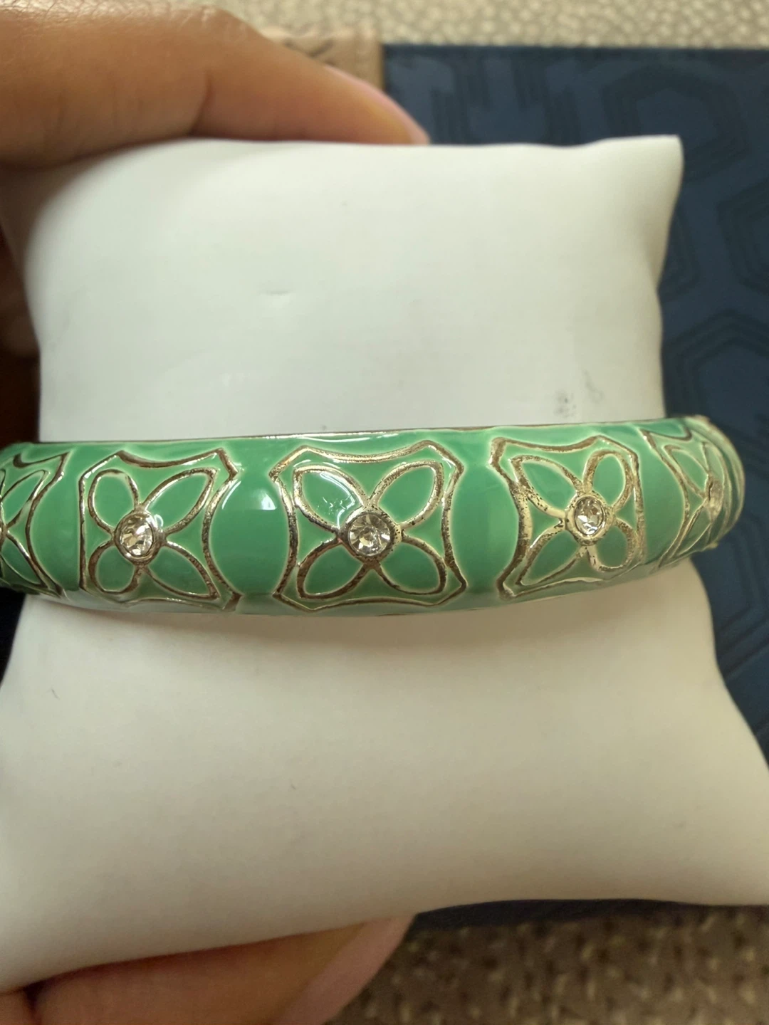 Green Enamel Bangle with Rhinestones - photo 2