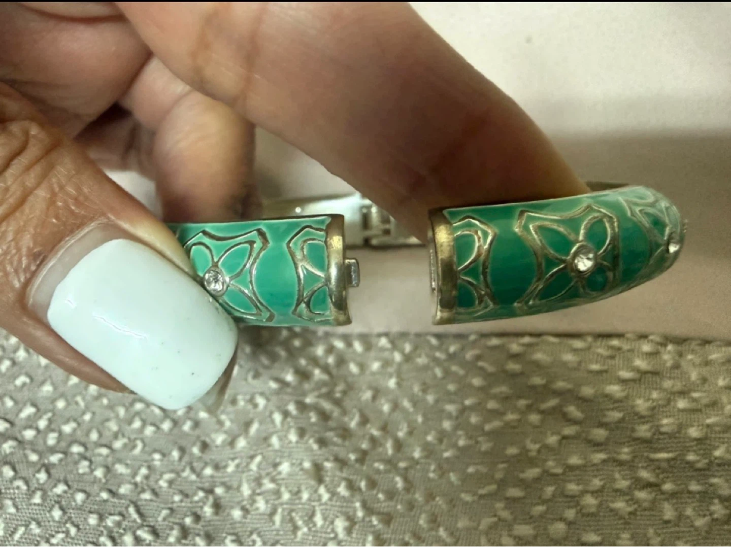 Green Enamel Bangle with Rhinestones - photo 4