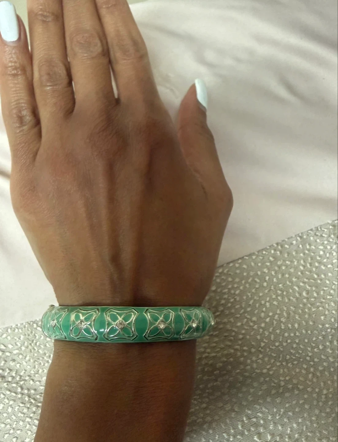 Green Enamel Bangle with Rhinestones - photo 3