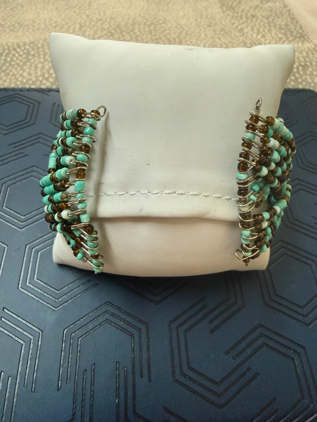 Beaded Coil Bracelet - Teal, Brown, White - photo 2