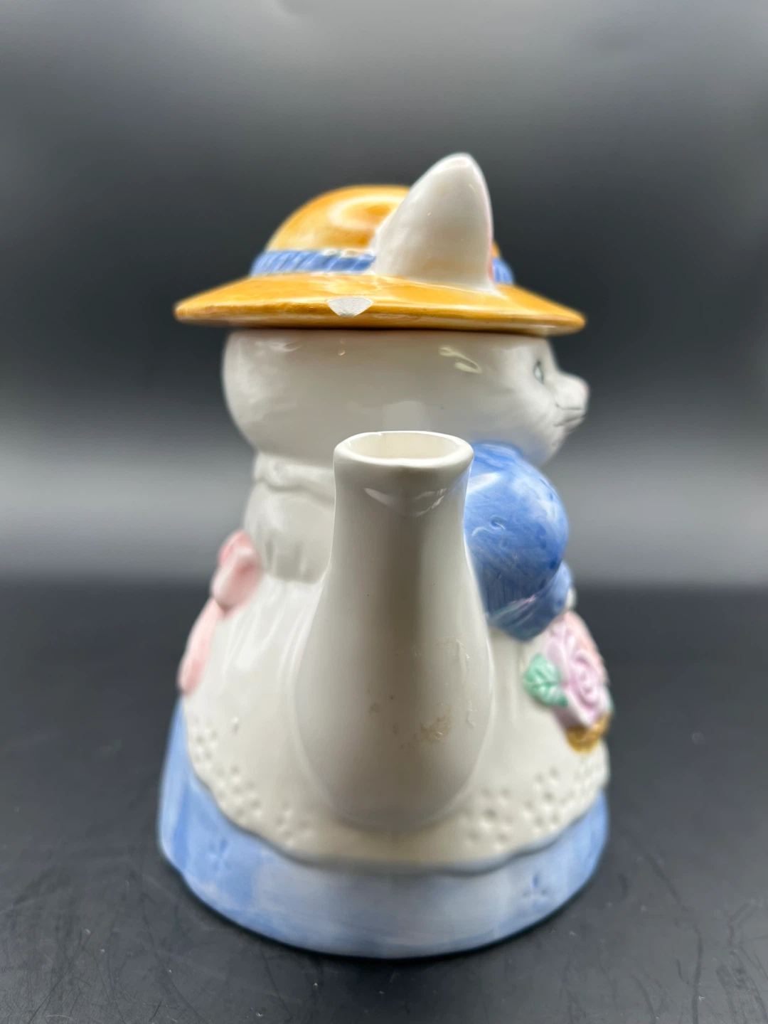 Ceramic Cat Teapot with Hat and Flower Basket - photo 3