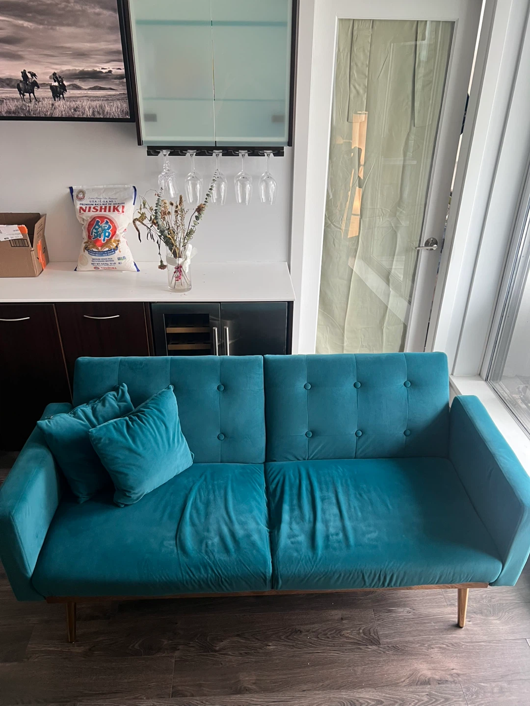 Teal Velvet Loveseat Sofa