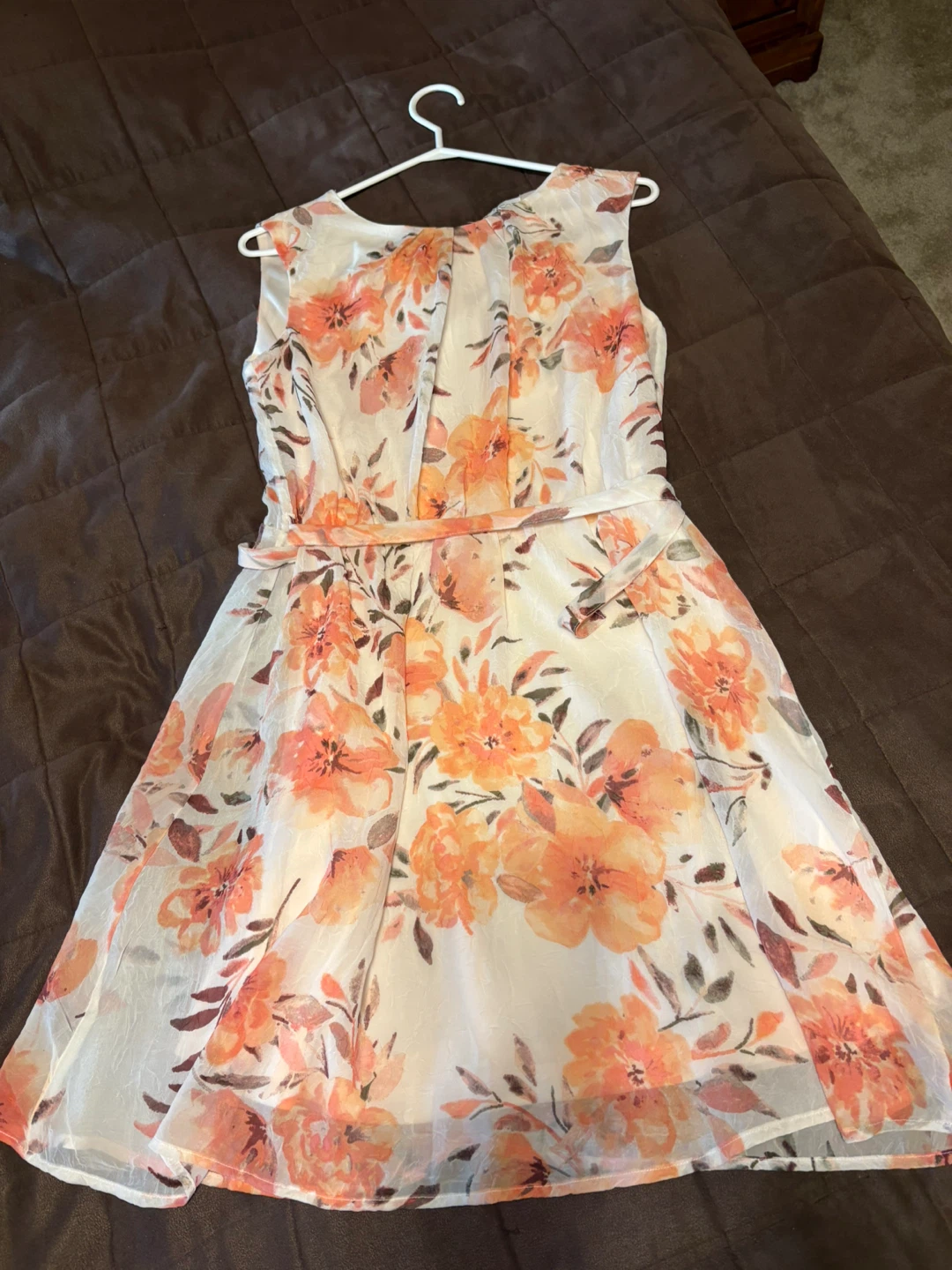 Apricot Floral Sleeveless Dress - UK 12 / EUR M